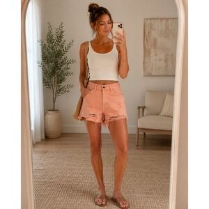 Vervet Rebecca High Rise Distressed Pink Denim Shorts Festival XS NWT